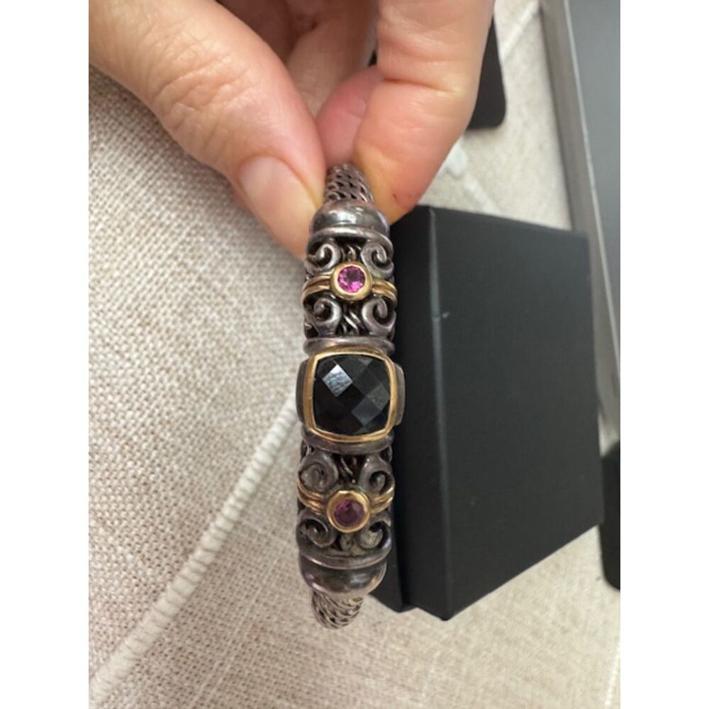 NIB Gabrielle Bruni 925 Sterling Silver and 18K YG gemstone cuff bracelet. - Picture 2 of 11